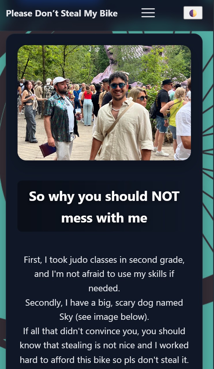 Screenshot of Please Don't Steal My Bike website