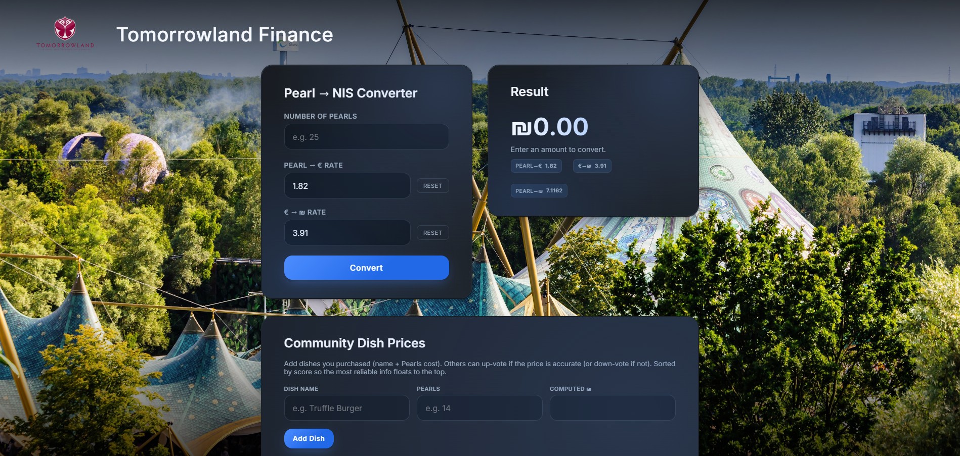 Screenshot of Pearls to NIS website for Tomorrowland